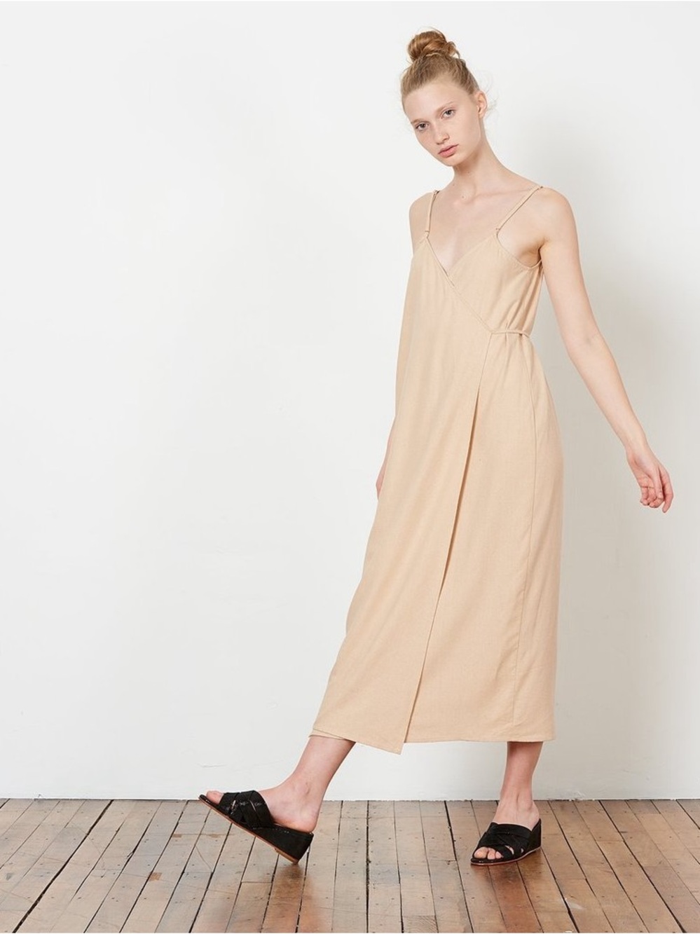 Ozma of California Silk Wrap Palma Spaghetti Strap Midi Dress